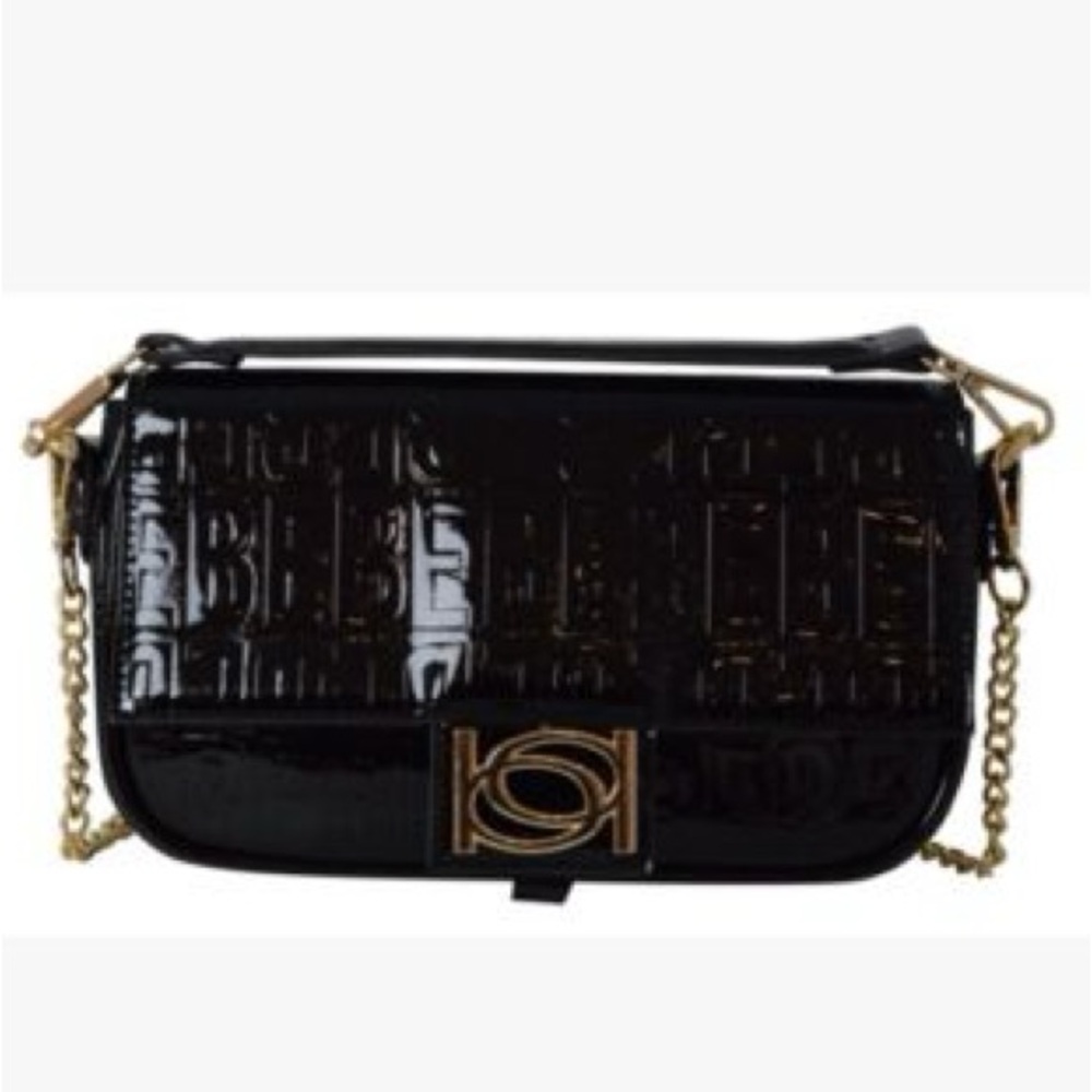 Bebe Alexandra Patent Small Shoulder Bag with Chain Strap - Black
